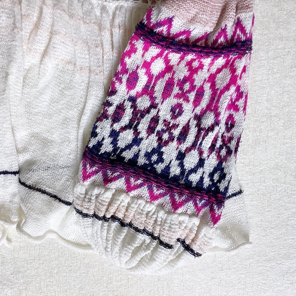 Free People Dreamland Knit Cardigan Womans Small Ivory Pink Balloon Sleeves - Picture 5 of 14